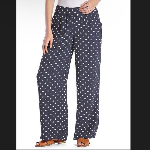 Lucky Brand Blue & White Polka Dot Palazzo Pant W/ Pockets Wide Leg Extra Small - Picture 1 of 11